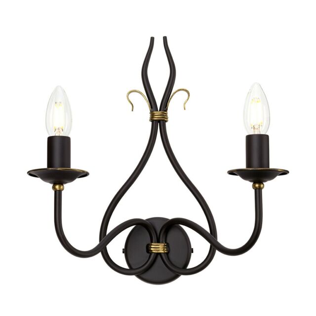 Loops Twin Wall Light Sconce Wrought Iron Embellished with Gold Rust/Gold LED E14 60W