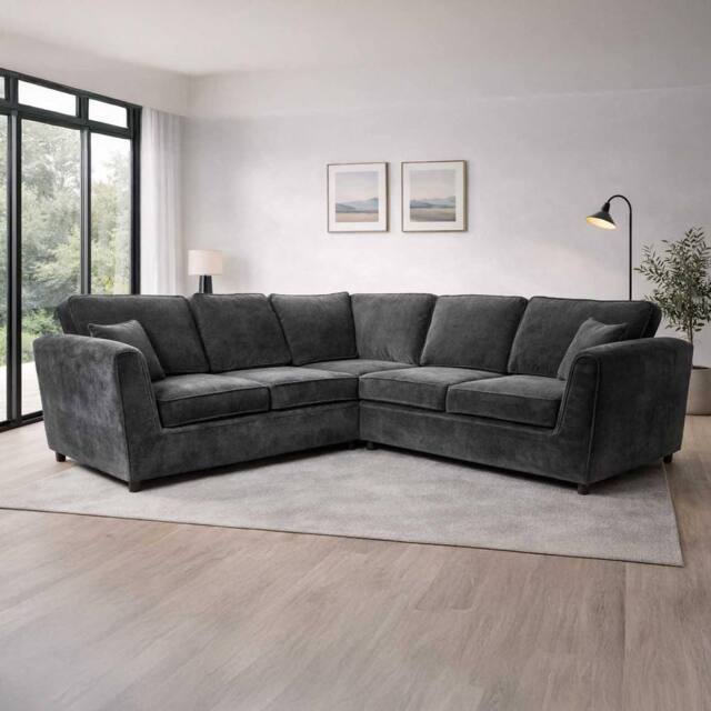Furnishings For Less UK Ascot 5 Seater Corner Sofa Chenille Fabric Charcoal - image 1