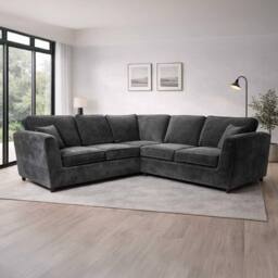 Furnishings For Less UK Ascot 5 Seater Corner Sofa Chenille Fabric Charcoal
