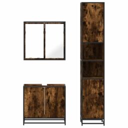 Berkfield Home 3 Piece Bathroom Furniture Set Smoked Oak Engineered Wood in Brown - thumbnail 5