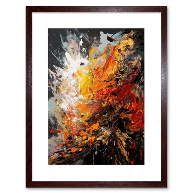 "Artery8 Wall Art Print Explosion White Orange Red Abstract Painting Artwork Framed 9X7 Inch in Brown - Size: W7"" x H9""" - image 1