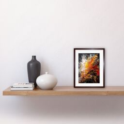 "Artery8 Wall Art Print Explosion White Orange Red Abstract Painting Artwork Framed 9X7 Inch in Brown - Size: W7"" x H9""" - thumbnail 2