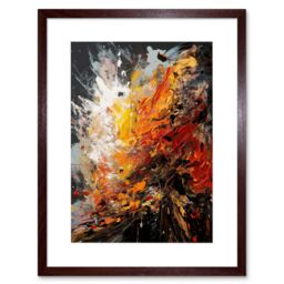 "Artery8 Wall Art Print Explosion White Orange Red Abstract Painting Artwork Framed 9X7 Inch in Brown - Size: W7"" x H9""" - thumbnail 1