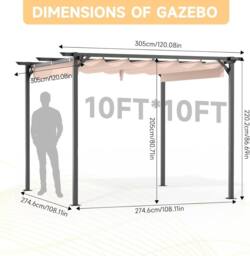 Gartistgo 8x8FT Outdoor Retractable Pergola with Adjustable Canopy in Beige - thumbnail 6