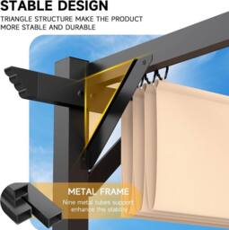 Gartistgo 8x8FT Outdoor Retractable Pergola with Adjustable Canopy in Beige - thumbnail 4
