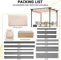 Gartistgo 8x8FT Outdoor Retractable Pergola with Adjustable Canopy in Beige - thumbnail 7