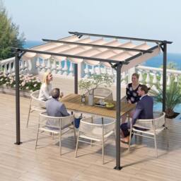 Gartistgo 8x8FT Outdoor Retractable Pergola with Adjustable Canopy in Beige - thumbnail 2
