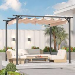 Gartistgo 8x8FT Outdoor Retractable Pergola with Adjustable Canopy in Beige - thumbnail 1