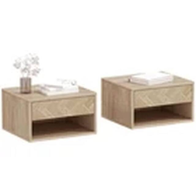 EONLION Set of 2 Floating Nightstands with Drawer & Open Shelf in Natural - image 1