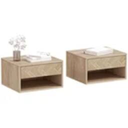 EONLION Set of 2 Floating Nightstands with Drawer & Open Shelf in Natural - thumbnail 1
