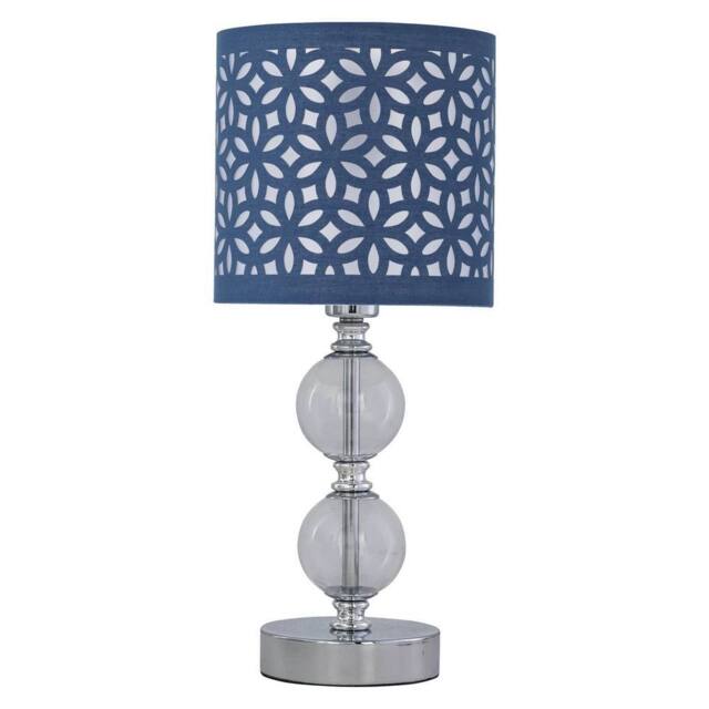 First Choice Lighting Chrome Two Ball Table Lamp with Navy Blue Cut Out Shade in Silver - image 1