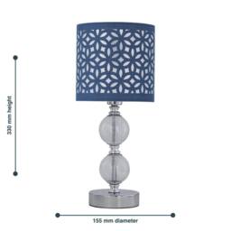 First Choice Lighting Chrome Two Ball Table Lamp with Navy Blue Cut Out Shade in Silver - thumbnail 6