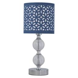 First Choice Lighting Chrome Two Ball Table Lamp with Navy Blue Cut Out Shade in Silver