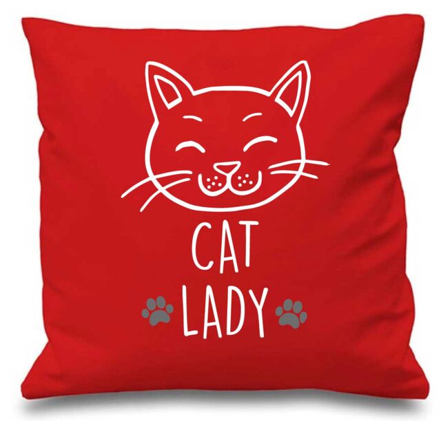 "60 SECOND MAKEOVER Red Cushion Cover Cat Lady 16"" x 16"" Mum Friend Gift Decorative - Size: 40 cm x 40 cm"
