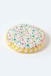 Homescapes Multi Polka Dots & Yellow Stripes Round Floor Cushion - thumbnail 1