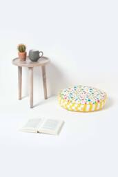 Homescapes Multi Polka Dots & Yellow Stripes Round Floor Cushion - thumbnail 2