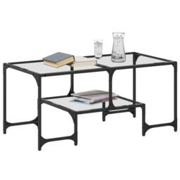 Berkfield Home Modern Coffee Table with Transparent Glass Top 98.5x50x45 cm Steel - thumbnail 1