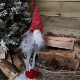Samuel Alexander 54cm Grey Haired Christmas Gonk with Dangly Legs in Dotted Hat in Red - thumbnail 1