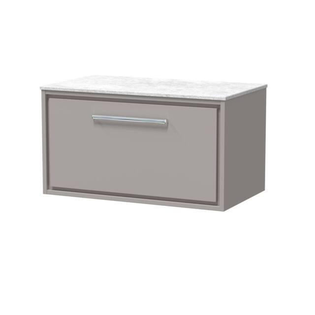 Balterley 800mm Wall Hung Single Drawer Vanity with Marble Worktop - Pebble Grey