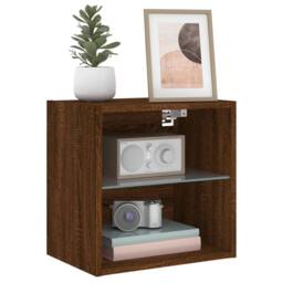 Berkfield Home Bedside Cabinets with LED Lights Wall-mounted 2 pcs Brown Oak - thumbnail 6