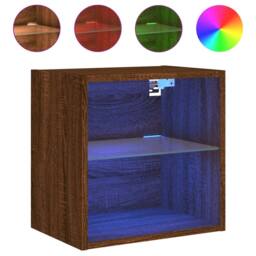 Berkfield Home Bedside Cabinets with LED Lights Wall-mounted 2 pcs Brown Oak - thumbnail 7
