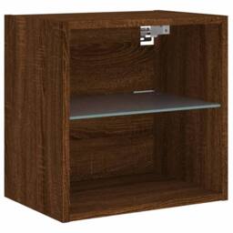 Berkfield Home Bedside Cabinets with LED Lights Wall-mounted 2 pcs Brown Oak - thumbnail 8