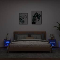 Berkfield Home Bedside Cabinets with LED Lights Wall-mounted 2 pcs Brown Oak - thumbnail 3