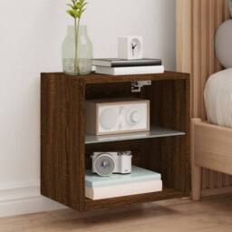Berkfield Home Bedside Cabinets with LED Lights Wall-mounted 2 pcs Brown Oak - thumbnail 2