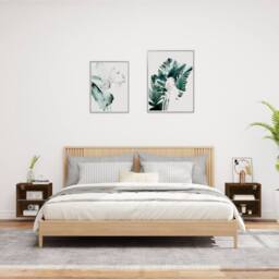 Berkfield Home Bedside Cabinets with LED Lights Wall-mounted 2 pcs Brown Oak - thumbnail 4
