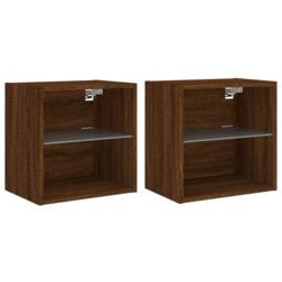 Berkfield Home Bedside Cabinets with LED Lights Wall-mounted 2 pcs Brown Oak - thumbnail 1