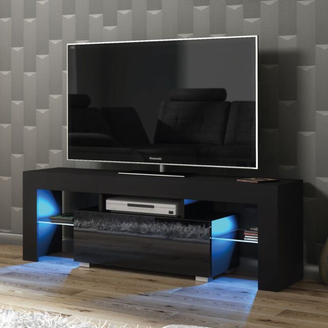 Creative Furniture Floe TV Unit 130cm - A Sleek & Elegant Cabinet with Gloss Doors & LED Lights in Black - image 1