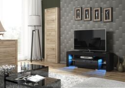 Creative Furniture Floe TV Unit 130cm - A Sleek & Elegant Cabinet with Gloss Doors & LED Lights in Black - thumbnail 2