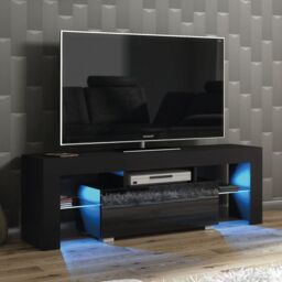 Creative Furniture Floe TV Unit 130cm - A Sleek & Elegant Cabinet with Gloss Doors & LED Lights in Black - thumbnail 5