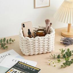 Kelvenix White Woven Cotton Rope Storage Basket - thumbnail 3