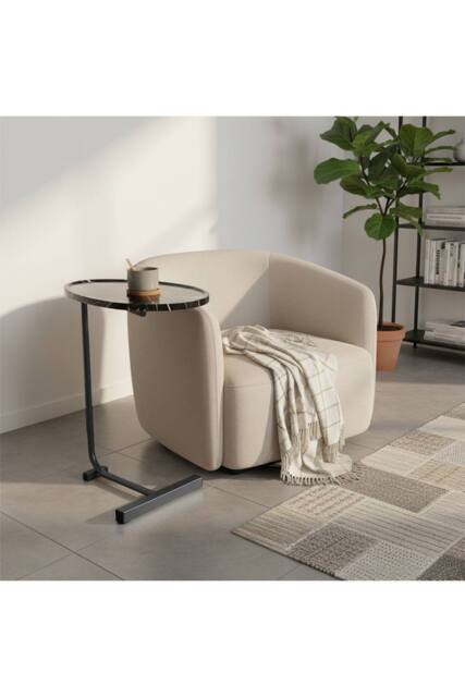 Living and Home Metal Side Table with E1 MDF Tabletop in Jet Black - image 1