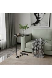 Living and Home Metal Side Table with E1 MDF Tabletop in Jet Black - thumbnail 3