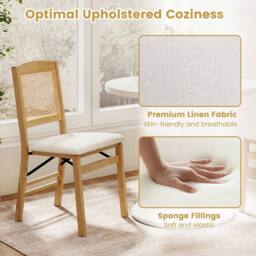 Costway Folding Chairs Set of 2 Rubber Wood Dining Chairs w/Linen Padded Seat in Natural - thumbnail 5