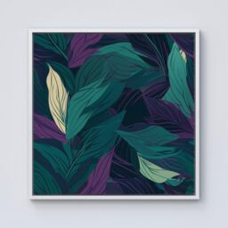 Warren Reed - Designer Green Purple Tropical Leaves Framed Canvas in Off-White - Size: w40 inch x h40 inch - thumbnail 1