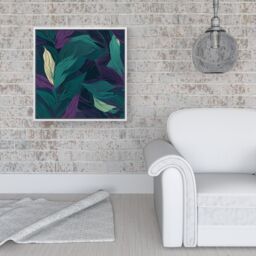 Warren Reed - Designer Green Purple Tropical Leaves Framed Canvas in Off-White - Size: w40 inch x h40 inch - thumbnail 2