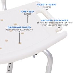 HOMCOM Bath Chair Shower Stool Safety Seat Bathroom Adjustable Positions in White - thumbnail 4