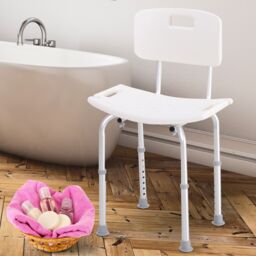 HOMCOM Bath Chair Shower Stool Safety Seat Bathroom Adjustable Positions in White - thumbnail 1