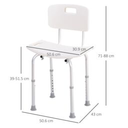 HOMCOM Bath Chair Shower Stool Safety Seat Bathroom Adjustable Positions in White - thumbnail 3