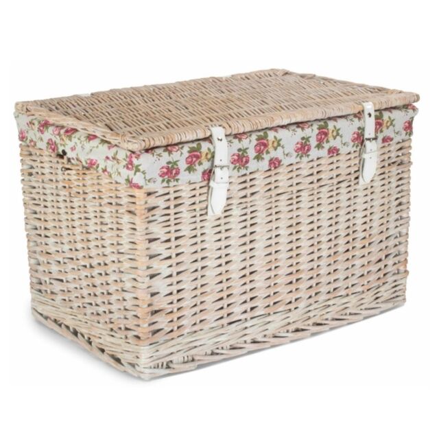Red Hamper 60cm White Wash Chest Picnic Basket with Garden Rose Cotton Lining - image 1