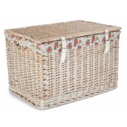 Red Hamper 60cm White Wash Chest Picnic Basket with Garden Rose Cotton Lining - thumbnail 1