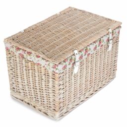 Red Hamper 60cm White Wash Chest Picnic Basket with Garden Rose Cotton Lining - thumbnail 2