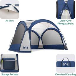 Trail Outdoor Leisure Dome Shelter with Sides Outdoor Event Camping Gazebo UV Waterproof 3.5m x 3.5m in Blue - thumbnail 6