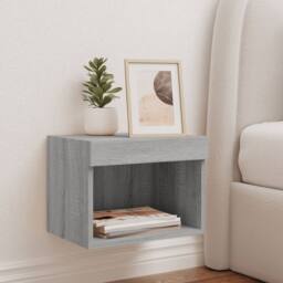 Berkfield Home Decorative Bedside Cabinet with LED Lights Wall-mounted Grey Sonoma - thumbnail 1
