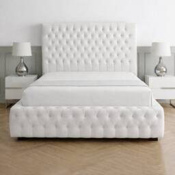 Living Comfort Bedz Countess Plush Velvet Upholstered Bed Slatted Base - 48Inch Headboard in White - Size: Single - thumbnail 2