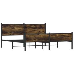 Berkfield Home Metal Bed Frame without Mattress Smoked Oak 160x200 cm in Brown - thumbnail 4