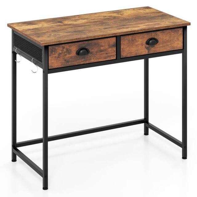 Costway Computer Desk Space Saving Home Office Desk w/2 Fabric Drawers-Coffee in Brown - image 1